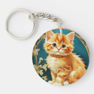 Llavero Gato de Alphonse Mucha Art Nouveau