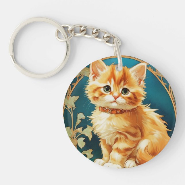 Llavero Gato de Alphonse Mucha Art Nouveau (Frente)