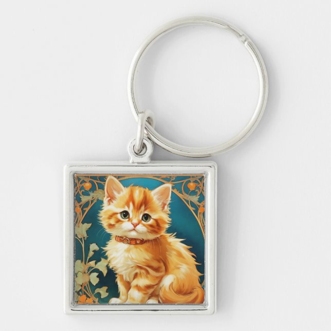 Llavero Gato de Alphonse Mucha Art Nouveau (Frente)