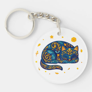 Llavero Gato de Arte Popular en Azul