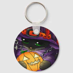 Llavero Gato de bruja negra de la calabaza de Halloween