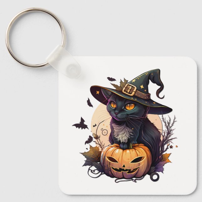 Llavero Gato de bruja para Halloween (Anverso)
