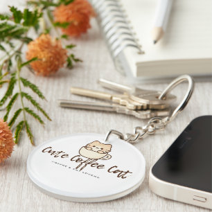 Llavero Gato de café lindo – Diseño divertido de gato aman