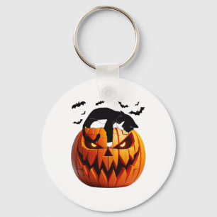 Llavero Gato de calabaza Tuxedo Halloween Trae Emoción A