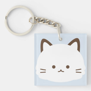 Llavero Gato de cara linda con fondo azul pastel