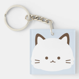 Llavero Gato de cara linda con fondo azul pastel