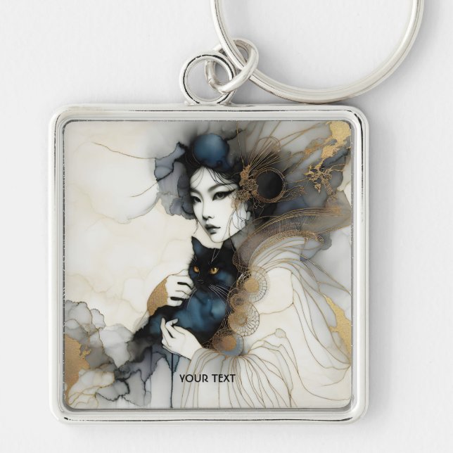 Llavero Gato de Chica japonés con fantasía (Frente)