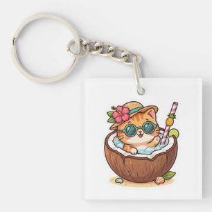 Llavero Gato de coco kawaii lentes de sol BSticker de vera