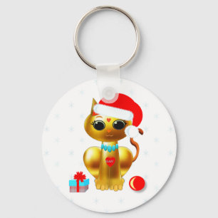 Llavero Gato de dibujos animados dorado lindo de Navidad