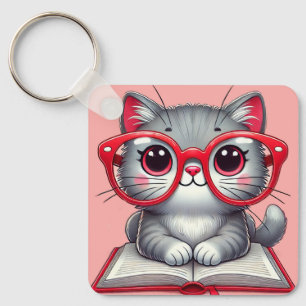 Llavero Gato de dibujos animados lindo que lleva gafas