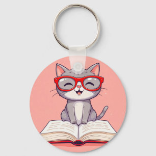 Llavero Gato de dibujos animados lindo que lleva gafas