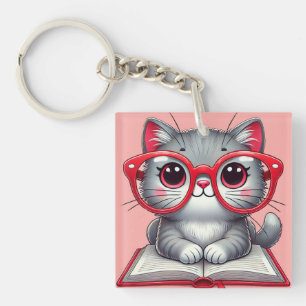 Llavero Gato de dibujos animados lindo que lleva gafas
