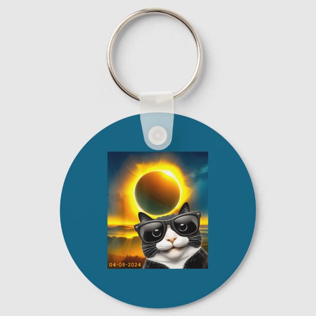 Llavero Gato de Esmoquin de Totalidad de Eclipse Solar (Anverso)