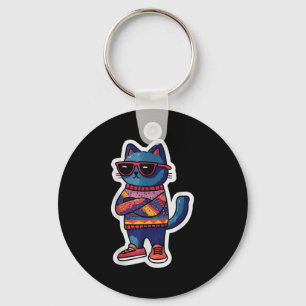 Llavero Gato de Guay con Sungles Estilo Retro Gracioso Ani