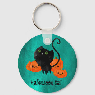 Llavero Gato de Halloween con calabazas