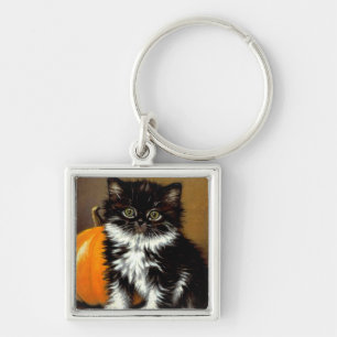 Llavero Gato de Halloween Vintage Negro y Blanco