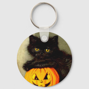 Llavero Gato de Halloween vintage y linterna de Jack-o