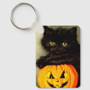 Llavero Gato de Halloween vintage y linterna de Jack-o