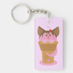 Llavero Gato de helado de fresa