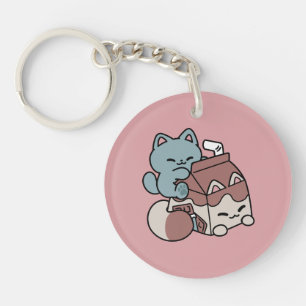 Llavero Gato de Leche Chocolate Kawaii – Bebida Acogedora