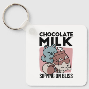 Llavero Gato de Leche Chocolate Kawaii – Bebida Acogedora