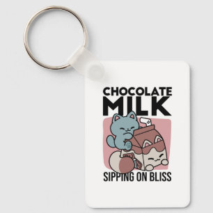 Llavero Gato de Leche Chocolate Kawaii – Bebida Acogedora