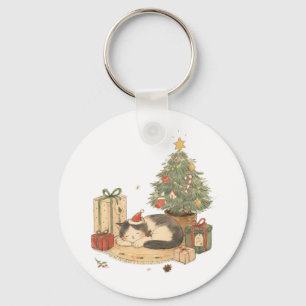 Llavero Gato de Navidad acogedor con regalos y árbol de Na