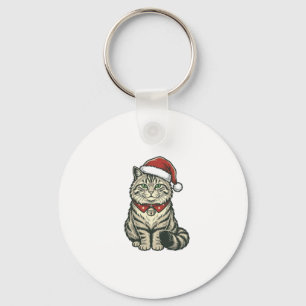 Llavero Gato de Navidad Sombrero de Santa Diseño de Grabad