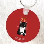 Llavero Gato de Navidades sarcásticos<br><div class="desc">Un gracioso sarcástico,  fastidiado y poco entusiasta gato de esmoquin blanco y negro con Navidades que ríe. Ho ho ho etc. Genial como relleno de medias. Cambie el texto o quítelo para personalizarlo más.</div>