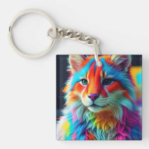 Llavero Gato de pieles color arcoiris