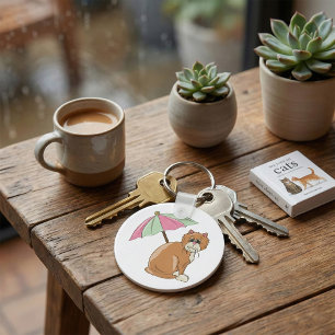 Llavero Gato de playa con paraguas rosado y verde