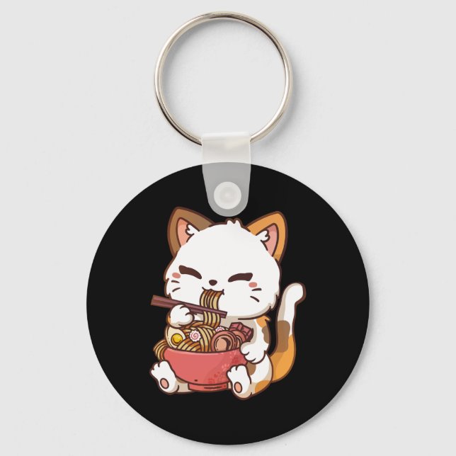 Llavero Gato de Ramen Anime Kawaii comiendo Ramen (Anverso)