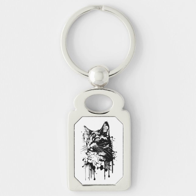 Llavero Gato de salpicadura en blanco y negro (Anverso)