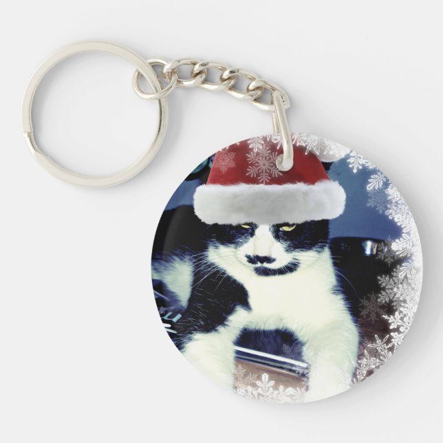 Llavero Gato de Santa con bigote Llave de Navidad (Frente)