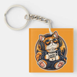 Llavero Gato de streetwear genial bebiendo café
