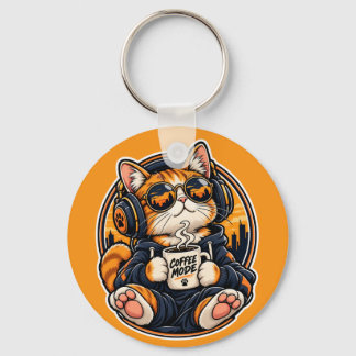 Llavero Gato de streetwear genial bebiendo café