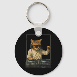 Llavero Gato de Tabby Naranja Vintage Tocando Música Amant