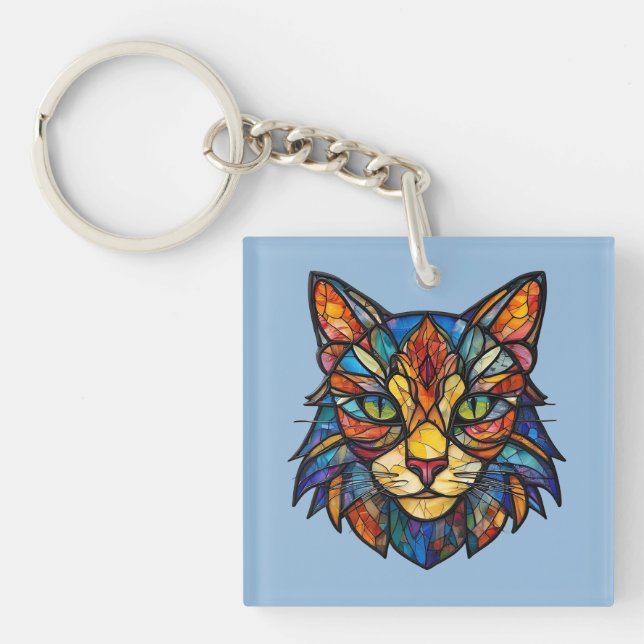 Llavero Gato de Vidrio Emplomado Cara Detallada (Frente)