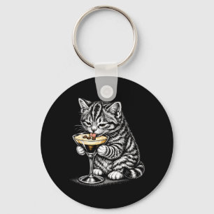 Llavero Gato Divertido Café Cola Tinta Negra Arte Gatito