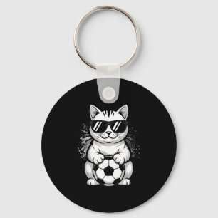 Llavero Gato divertido con gafas de sol jugando fútbol