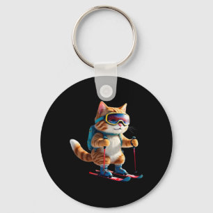Llavero Gato Divertido Esquí Regalo Deportes Nieve Inviern