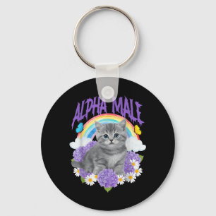 Llavero Gato Divertido Gatito Arcoíris Floral Macho Alfa