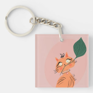 Llavero Gato Divertido Hoja de Planta Dibujos Animados