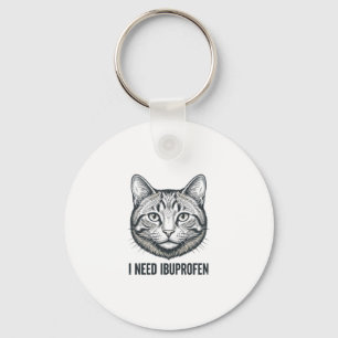 Llavero Gato Divertido Ibuprofeno Diseño de Grabado Vintag