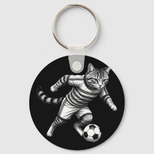 Llavero Gato Divertido Jugando Fútbol Para Jugadores Y Ama