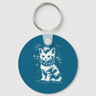 Llavero Gato divertido vintage punk gatito meme hombres mu