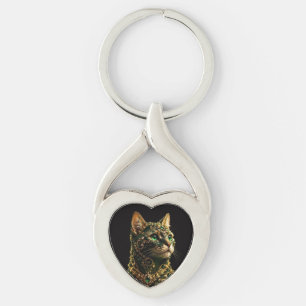 Llavero Gato Dorado Ojos Verdes Arte Elegante