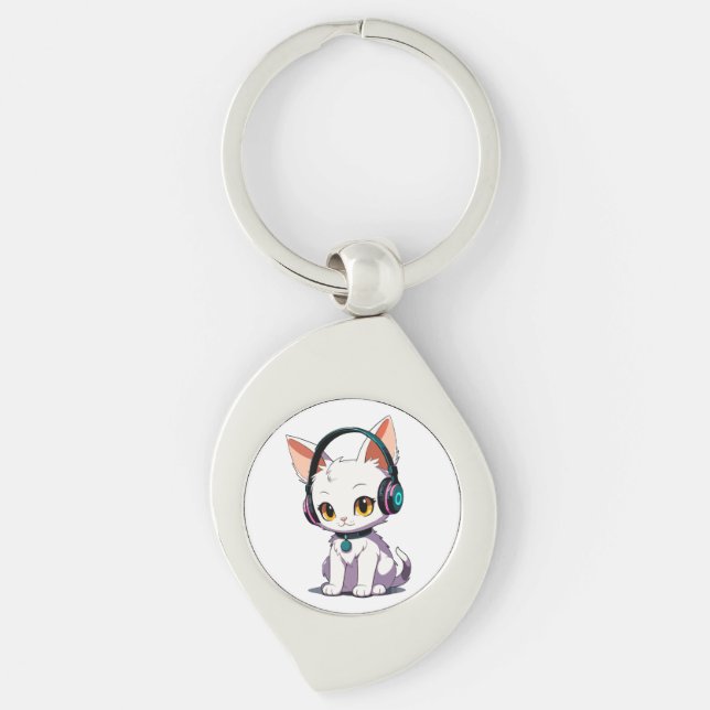 Llavero Gato Elegante con Auriculares (Anverso)