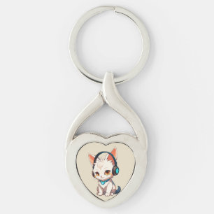 Llavero Gato Elegante y Bonito con Auriculares