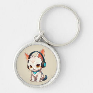 Llavero Gato elegante y lindo con auriculares